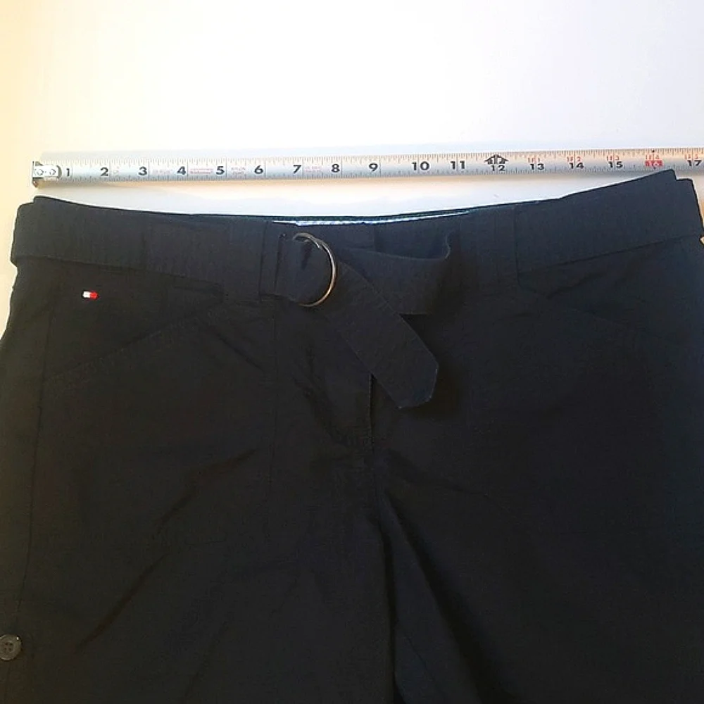 TOMMY HILFIGER ADJUSTABLE LENGTH BLACK BELTED CARGO SHORTS POCKETS SIZE 8 - Picture 7 of 10